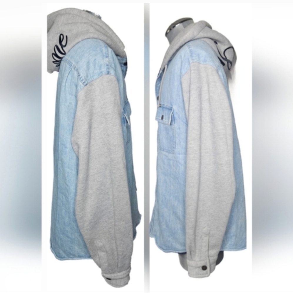 Supreme FW22 | Denim | Button Up | Quilted Fleece | 90s Style Gray Hooded Jacket - Picture 7 of 16